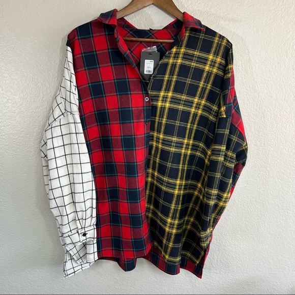 Fashion Nova plaid color block long sleeve button down - Picture 3 of 10